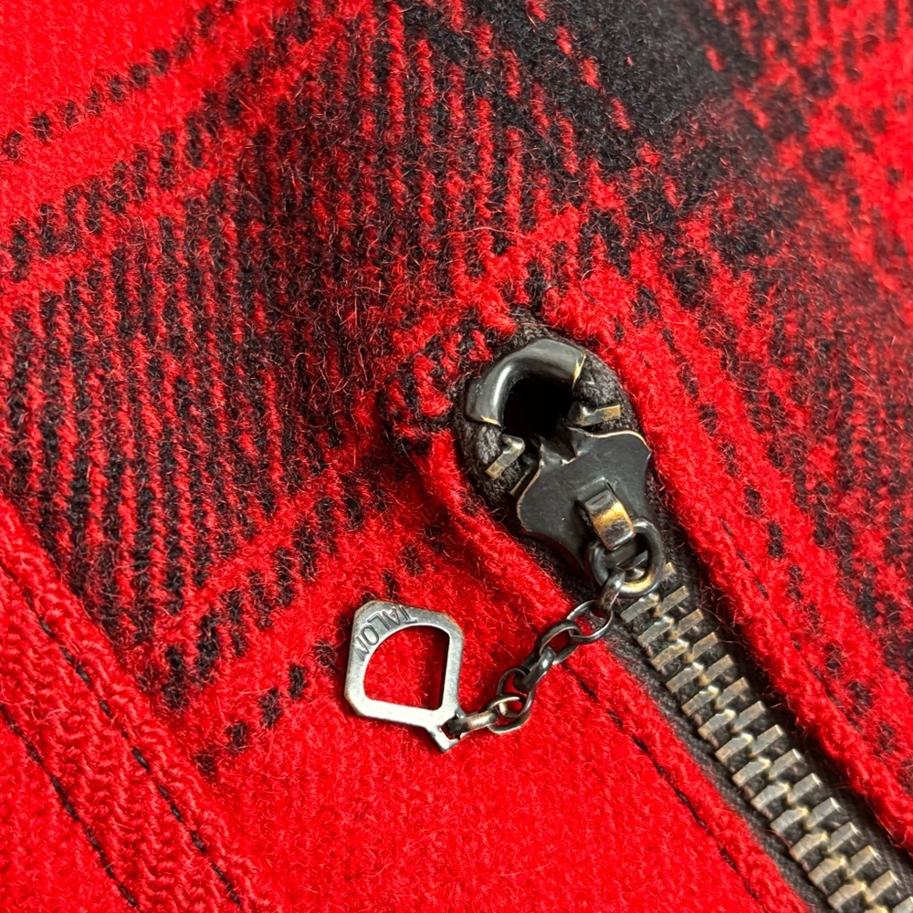 Vintage 30s Buffalo Hunting Jacket w Hood Mens Medium Red Plaid 1940s Wool Coat - Picture 7 of 16